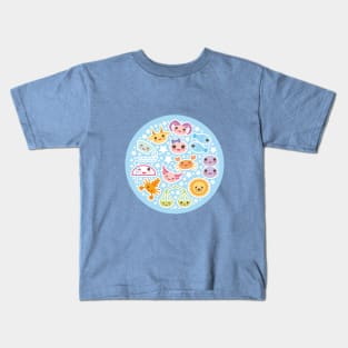 Funny Kawaii zodiac sign (bright blue background) Kids T-Shirt